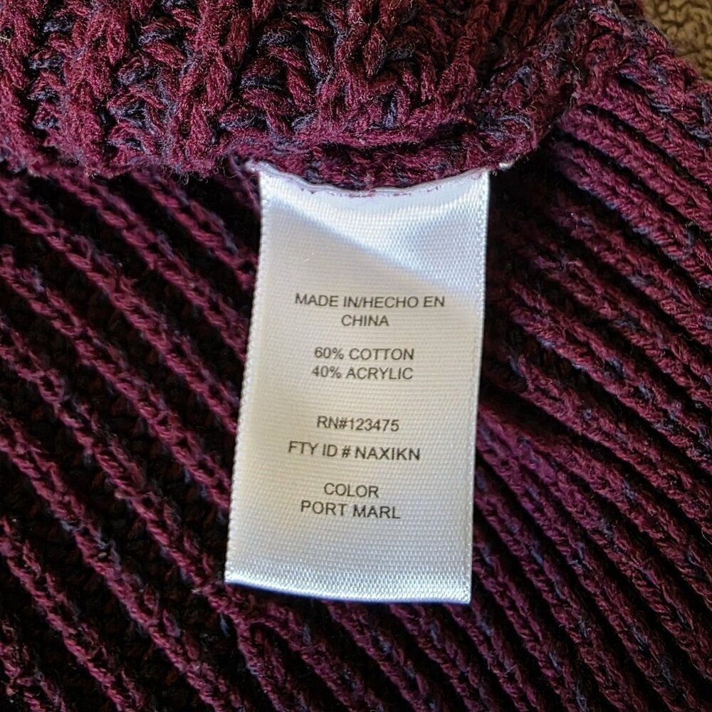 Ellen Tracy Port Marl Ribbed Sweater M Chunky Knit Cozy Plum Burgundy Pullover - Picture 7 of 14
